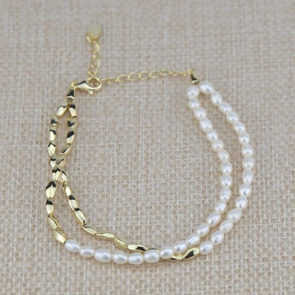 Freshwater Pearl Bracelet – 14K Gold Plated - Picture 1 of 4